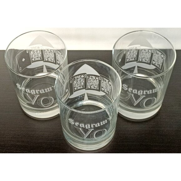 Vintage Seagram's V.O. RARE Poker Card series Low Ball Rocks Whiskey Glasses Set - Picture 3 of 7